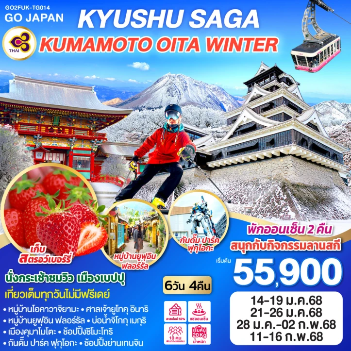 ทัวร์ญี่ปุ่น KYUSHU SAGA KUMAMOTO OITA WINTER 6วัน 4คืน โดยสายการบินไทย TG