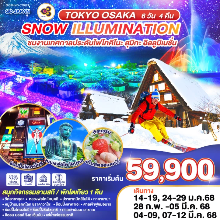 ทัวร์ญี่ปุ่น โตเกียว โอซาก้า SNOW ILLUMINATION 6วัน 4คืน โดยสายการบิน Thai Airways TG