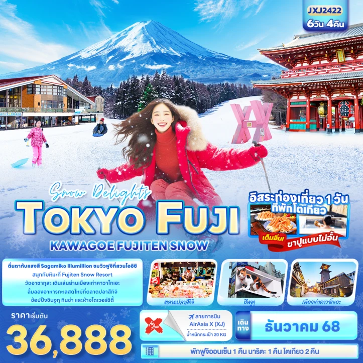 ทัวร์ญี่ปุ่น โตเกียว ฟูจิ คาวาโกเอะ FUJITEN SNOW 6วัน 4คืน บิน Thai AirAsiax (XJ)