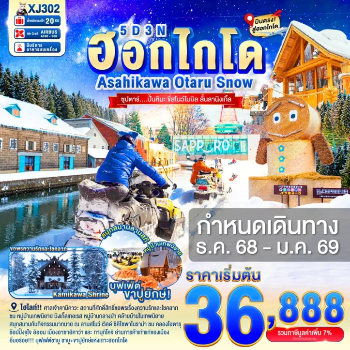 ทัวร์ญี่ปุ่น ฮอกไกโด อาซาฮิกาวะ โอตารุ ขี่สโนว์โมบิลล์ 5วัน 3คืน