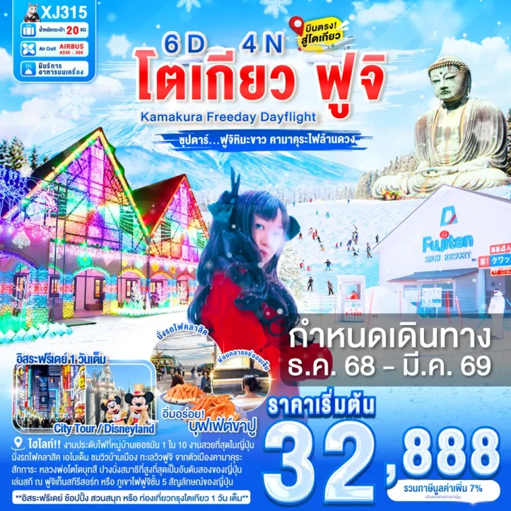 ทัวร์ญี่ปุ่น DAYFLIGHT โตเกียว คามาคุระ ฟูจิ มีฟรีเดย์ 6วัน 4คืน