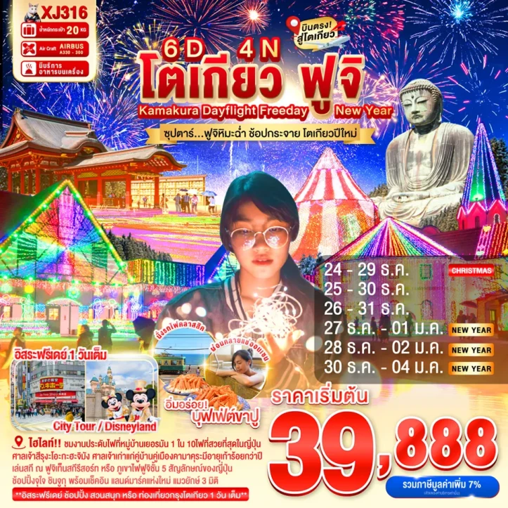 ทัวร์ญี่ปุ่น โตเกียว ปีใหม่ 2569 ฟูจิหิมะฉ่ำ ช้อปกระจาย 6วัน 4คืน