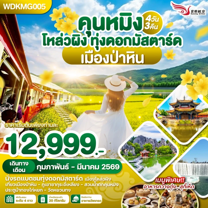 ทัวร์จีน คุนหมิง โหล่วผิง ทุ่งดอกมัสตาร์ด เมืองป่าหิน 4วัน 3คืน