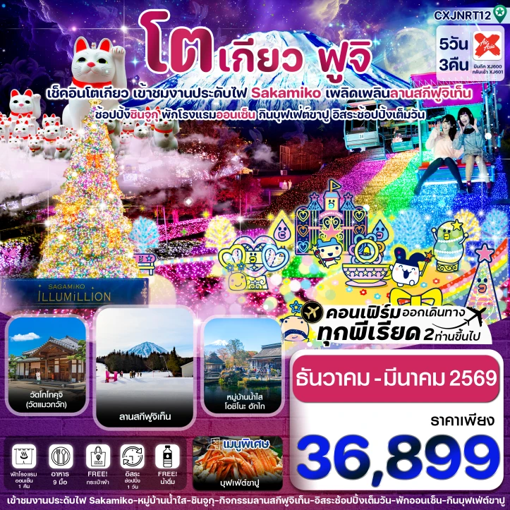 ทัวร์ญี่ปุ่น โตเกียว ฟูจิ งานประดับไฟซากามิโกะ มีฟรีเดย์ 5วัน 3คืน