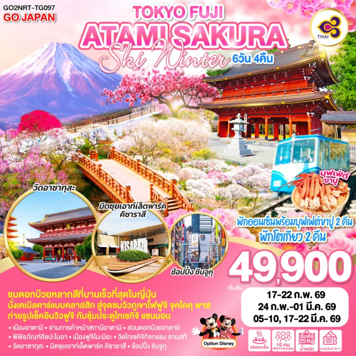 ทัวร์ญี่ปุ่น โตเกียว ฟูจิ ซากุระ ATAMI SKI WINTER 6วัน 4คืน