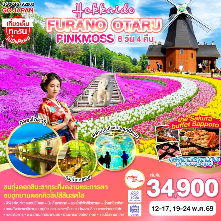 ทัวร์ญี่ปุ่น ฮอกไกโด FURANO OTARU PINKMOSS 6วัน 4คืน