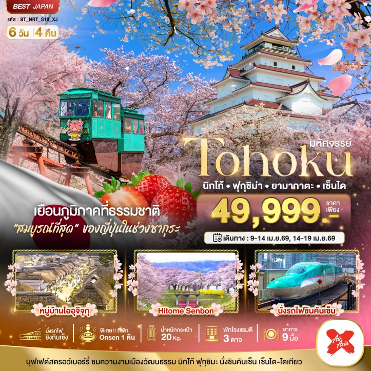 ทัวร์ญี่ปุ่น ซากุระ TOHOKU นิกโก้ ฟุกุชิม่า ยามากาตะ เซนได นั่งชินคันเซ็น 6วัน 4คืน