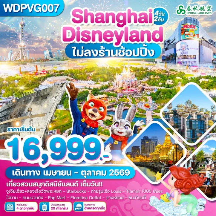 ทัวร์จีน เซี่ยงไฮ้ ถนนนานกิง ไม่ลงร้าน รวมบัตรดิสนีย์แลนด์ 4วัน 2คืน