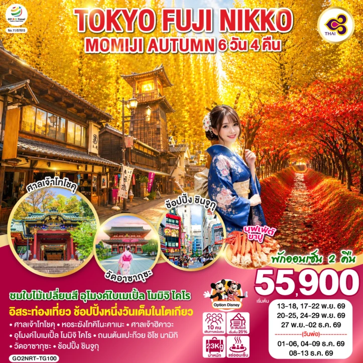 ทัวร์ญี่ปุ่น TOKYO FUJI NIKKO MOMIJI AUTUMN 6วัน 4คืน