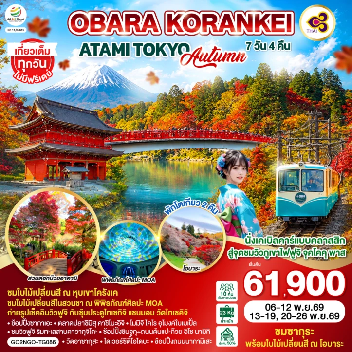 ทัวร์ญี่ปุ่น OBARA KORANKEI ATAMI TOKYO AUTUMN 7วัน 4คืน
