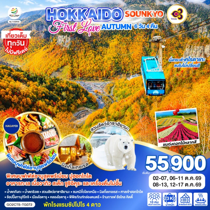 ทัวร์ญี่ปุ่น ใบไม้เปลี่ยนสี 2026 ฮอกไกโด SOUNKYO 6วัน 4คืน