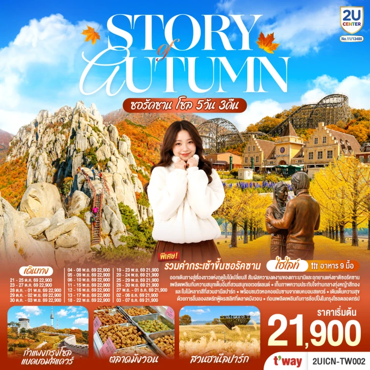 ทัวร์เกาหลีใต้ เกาะนามิ อุทยานแห่งชาติซอรัคซาน โซล Autumn 5วัน 3คืน