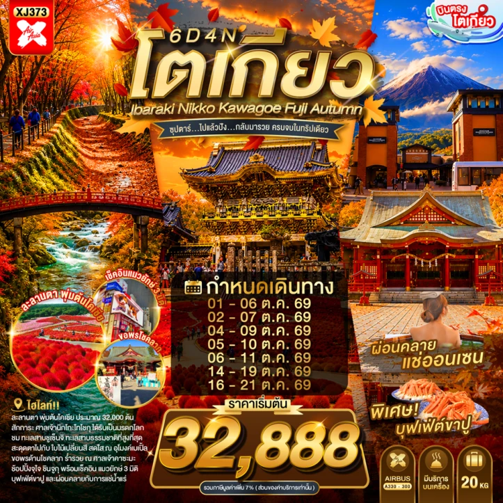 ทัวร์ญี่ปุ่น โตเกียว AUTUMN IBARAKI NIKKO KAWAGOE FUJI 6วัน 4คืน