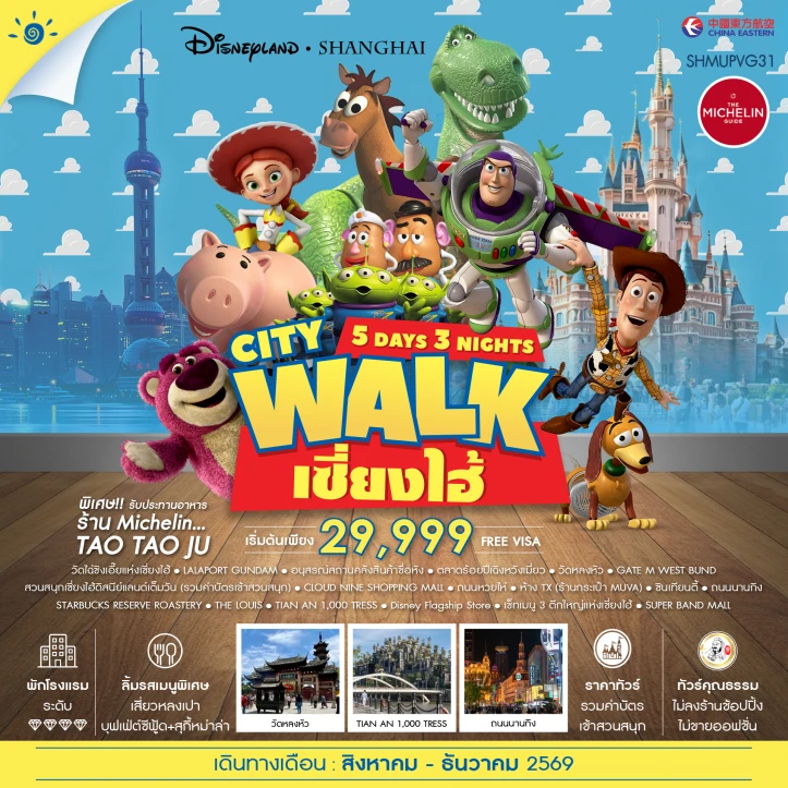 ทัวร์จีน เซี่ยงไฮ้ City Walk รวมบัตรดิสนีย์แลนด์ 5วัน 3คืน
