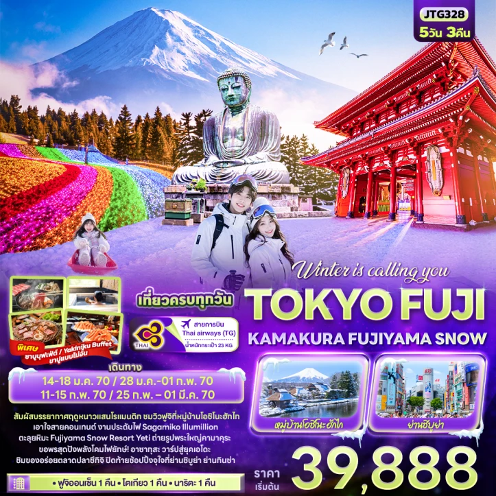 ทัวร์ญี่ปุ่น Winter TOKYO FUJI KAMAKURA FUJIYAMA 5วัน 3คืน