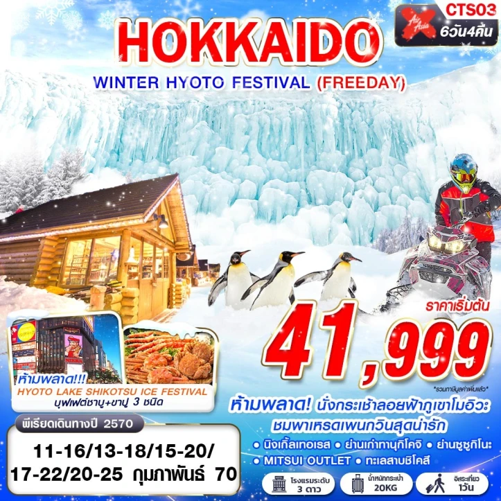 ทัวร์ญี่ปุ่น HOKKAIDO WINTER HYOTO FESTIVAL (มี FREEDAY) 6วัน 4คืน
