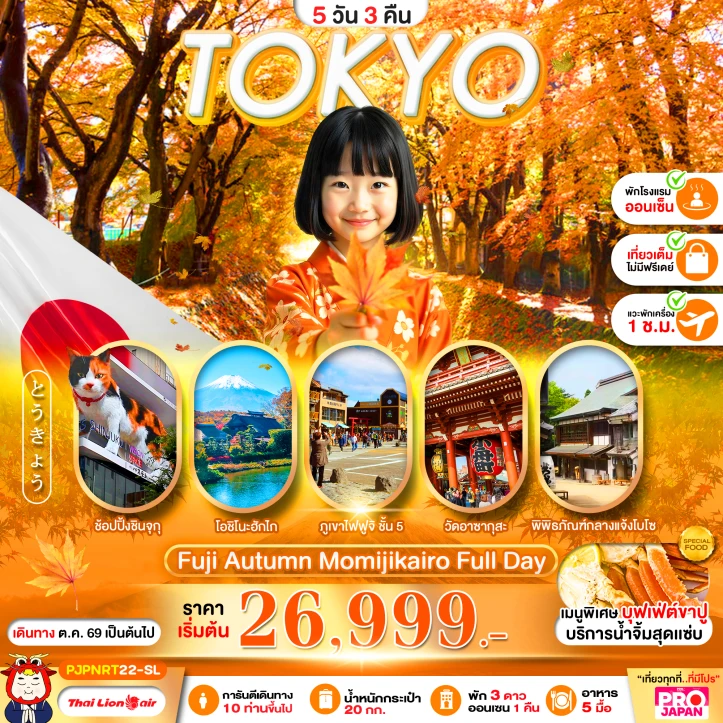 ทัวร์ญี่ปุ่น TOKYO FUJI AUTUMN MOMIJIKAIRO 5วัน 3คืน
